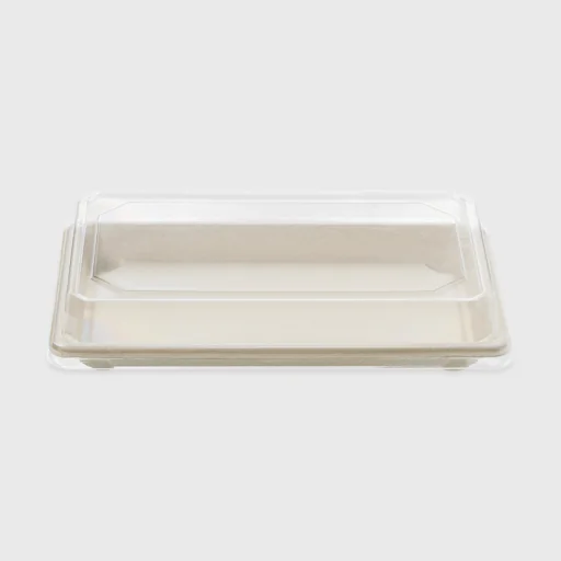 Sugarcane tray for Sushi N10 with PET lid, 185x128x20mm
