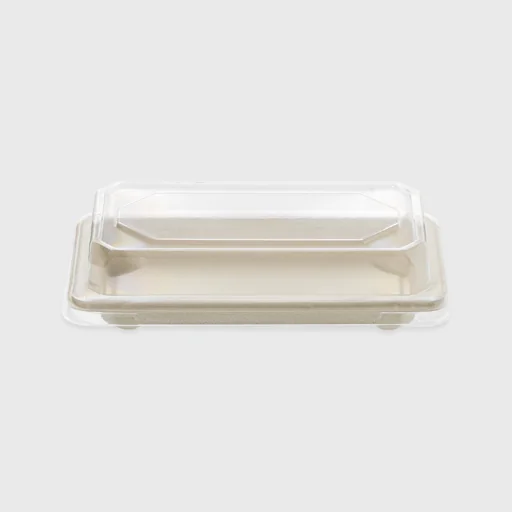 Sugarcane tray for Sushi N4 with PET lid, 164x89x20mm