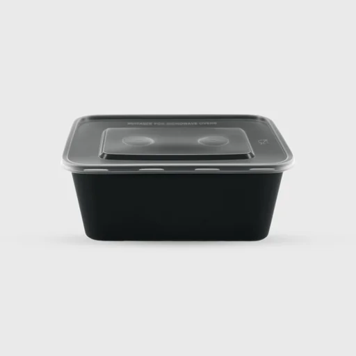 Σκεύος Microwave ορθογώνιο με καπάκι, 1000ml, μαύρο