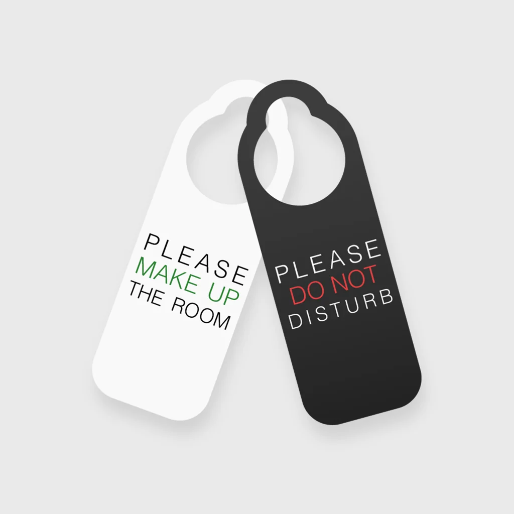 [GMH-24484] Hotel door hangers with notch, laminated 2-sided, 24x9cm