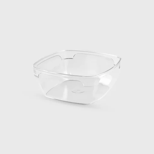 Pastry bowl plastic, square 300ml, PS Premium reusable, transparent