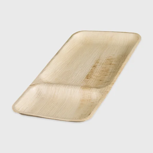 Palm leaf plate, rectangular 2 compartments, 30x15cm