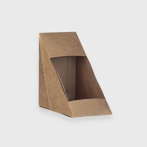 Χάρτινο κουτί τρίγωνο με παράθυρο για sandwich, Medium, 17x12x12x7.2cm, Kraft