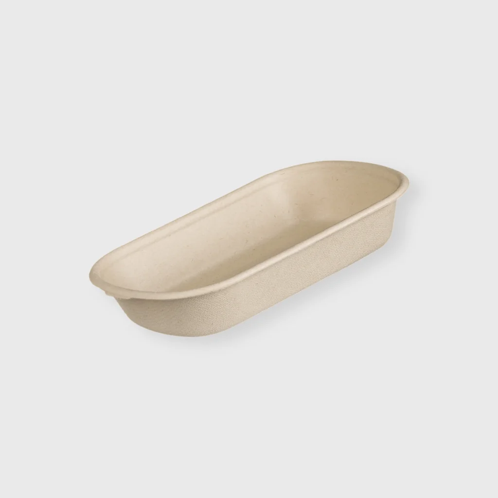 [GMH-25280] Sugarcane Microwave container, rectangular oval 500ml, beige