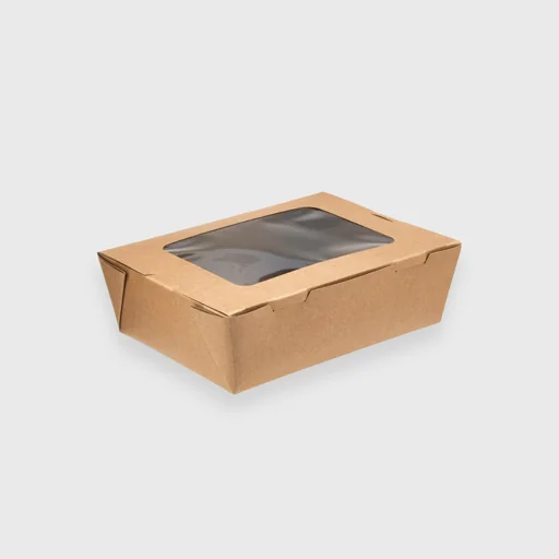 Paper box with window for salad, 900ml, Kraft