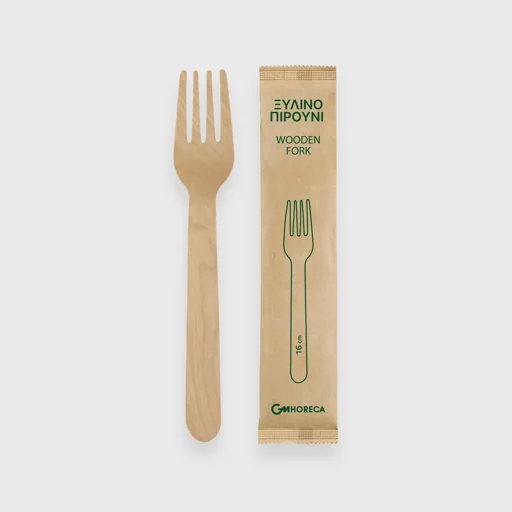 Ξύλινο πιρούνι, 16cm, 1/1 συσκευασμένο σε χαρτί