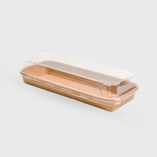 Χάρτινο σκεύος σούσι με PET καπάκι, N6, 220x90x55mm, Kraft