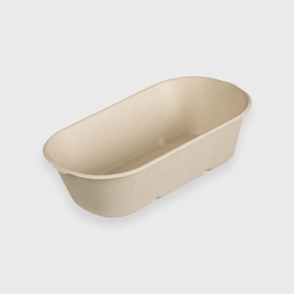 [GMH-24514] Sugarcane Microwave container, rectangular oval 1000ml, beige
