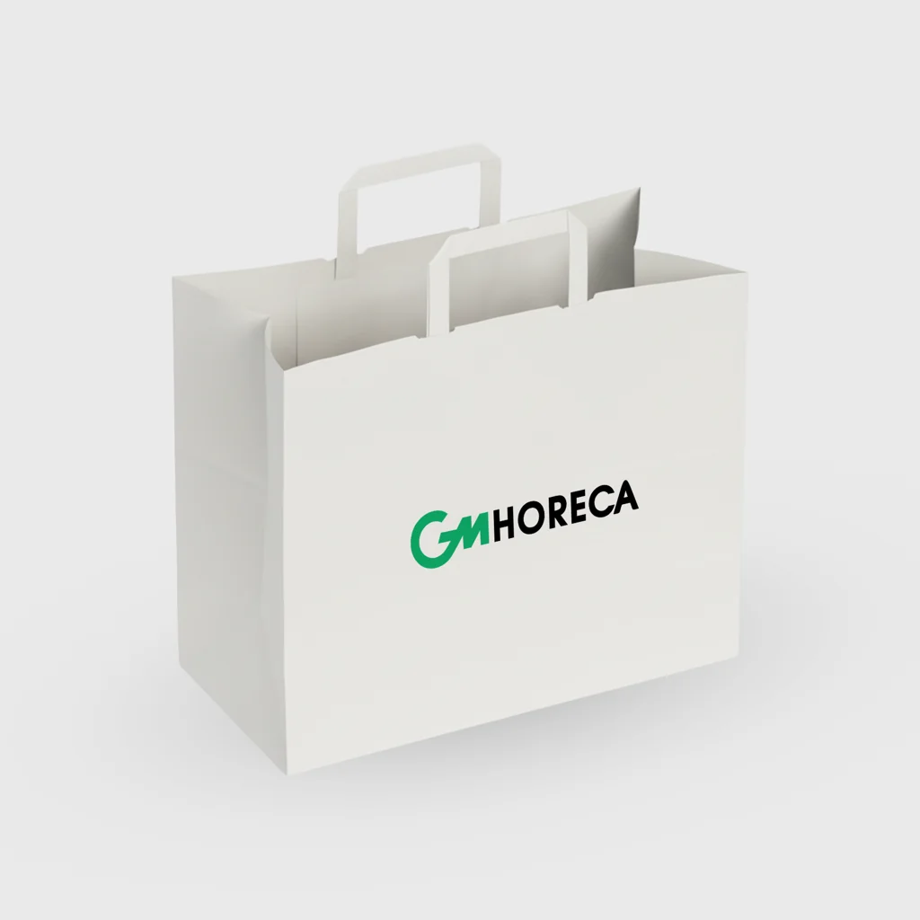 [GMEK-01647] Printed paper bag with handle, bottom, 320x210x260mm, white