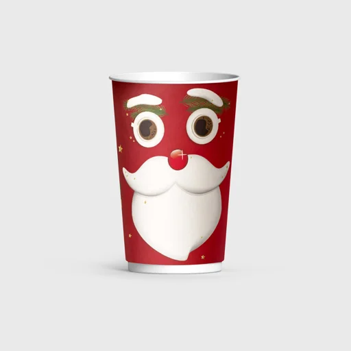 Paper cup, double wall, 16oz, Snow Santa