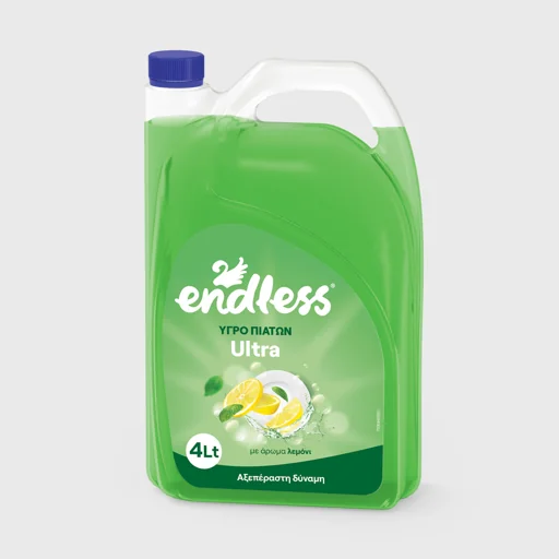 Endless Ultra, υγρό απορρυπαντικό για το πλύσιμο πιάτων και σκευών στο χέρι με άρωμα λεμόνι, 4 lt