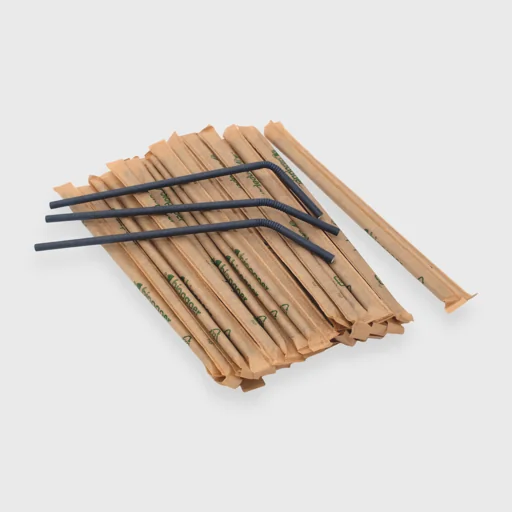 Χάρτινα καλαμάκια Jumbo, 22x5.5 σπαστά, 1/1 συσκευασμένα σε kraft χαρτί, Μαύρο χρώμα