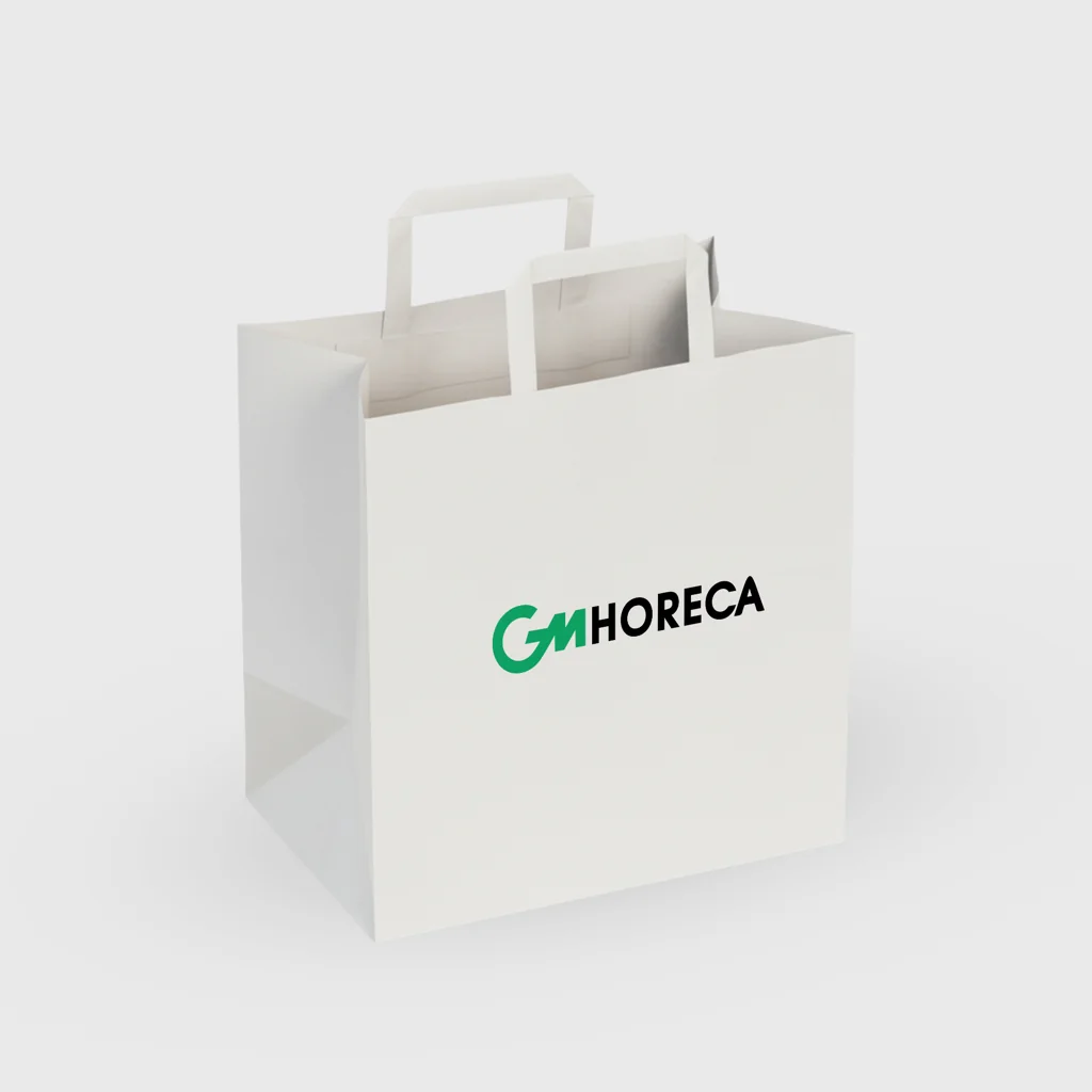 [GMEK-01643] Printed paper bag with handle, bottom, 280x170x290mm, white