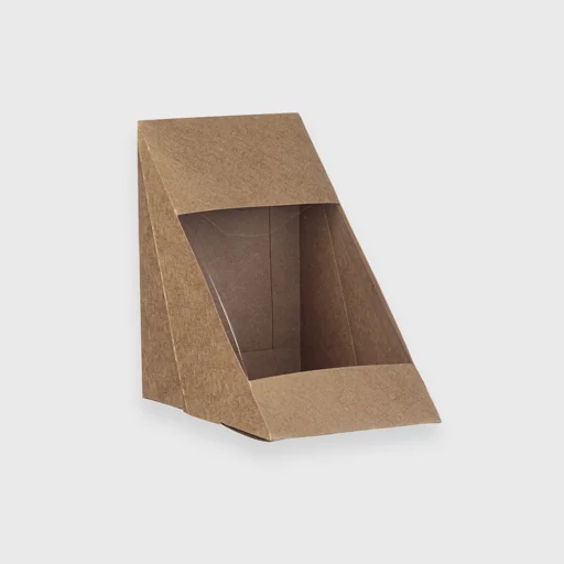 Χάρτινο κουτί τρίγωνο με παράθυρο για sandwich, Large, 17x12x12x8.5cm, Kraft