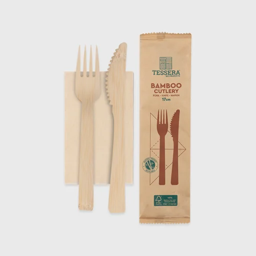 Bamboo Premium Cutlery, Fork/Knife with napkin