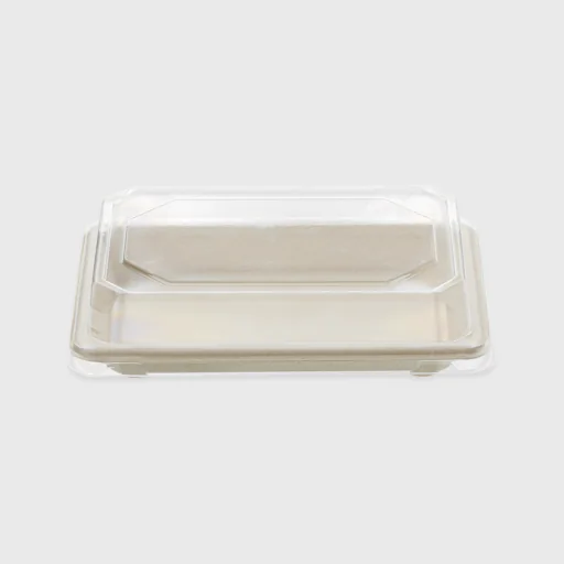 Sugarcane tray for Sushi N8 with PET lid, 165x115x21mm