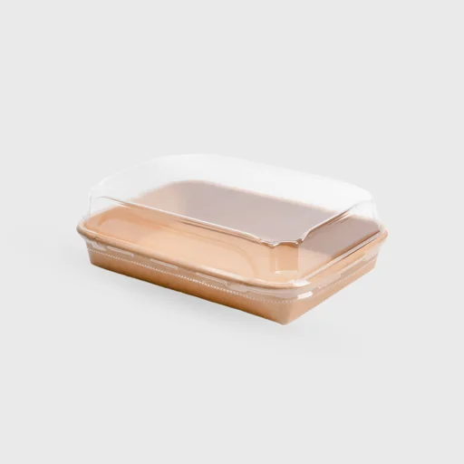 Paper sushi tray with PET lid, N8, 165x115x55mm, Kraft