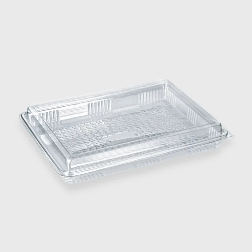 PET food rectangular container with dome lid, for baklava 1000 gr, transparent