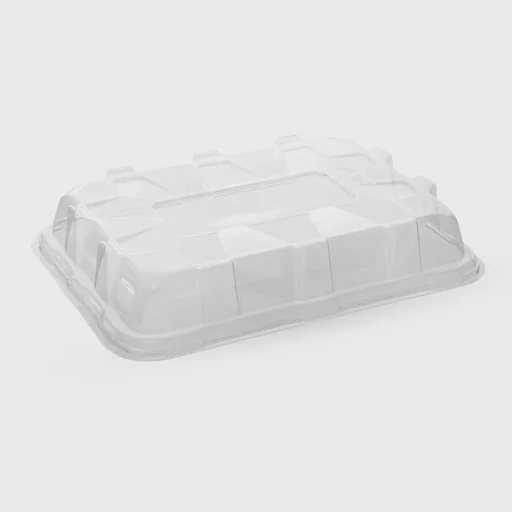 PET dome lid for rectangular sugarcane & PET tray – 550x370mm, clear