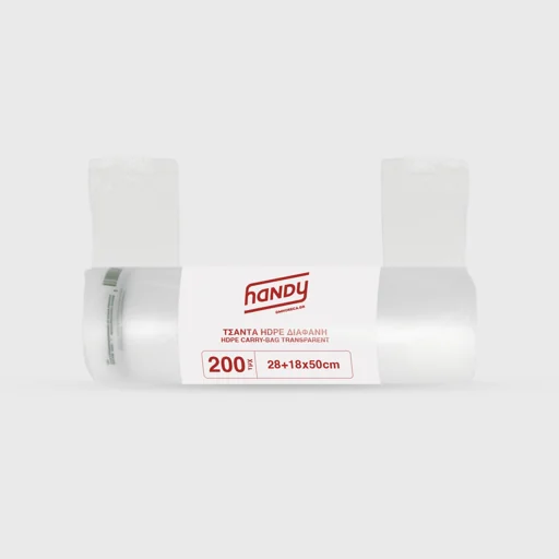 Plastic carry bag on roll, HDPE T-Shirt, 50cm, 200 pcs/roll, transparent