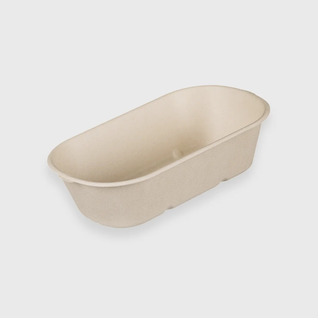 [GMH-24513] Sugarcane Microwave container, rectangular oval 850ml, beige