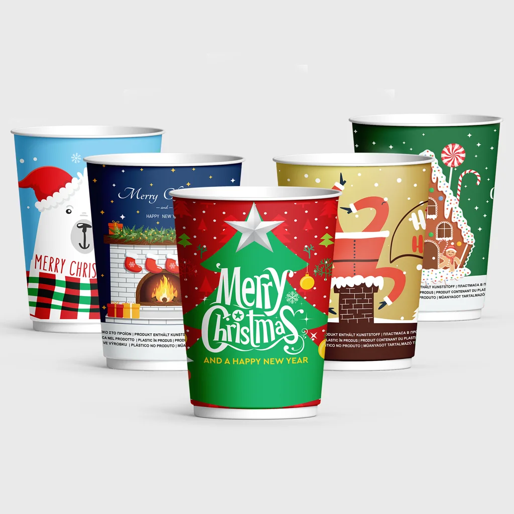 [GMH-24684] Paper cup, double wall, 8oz, Christmas Mix