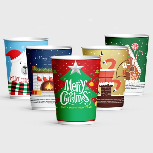 Paper cup, double wall, 8oz, Christmas Mix