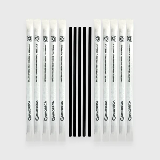 Plastic straw Freddo, Economy, 180x4mm straight, 10 uses, 1/1 in paper, black