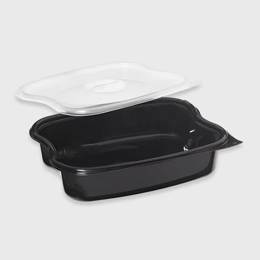 Σκεύος PP μικροκυμάτων, 1150ml, 1 θέσης με καπάκι, μαύρο
