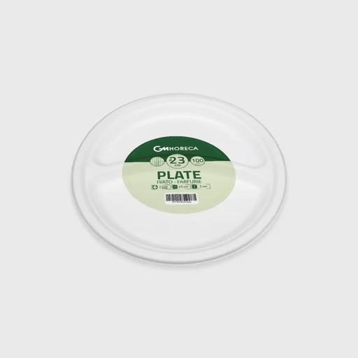 Sugarcane round plate, Ø23cm, 2 compartments, white