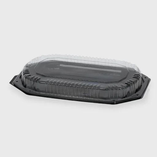 Large plastic serving platter with lid, 43x28cm, 1 compartment, black