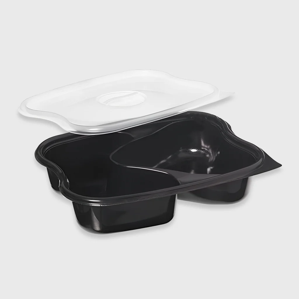 [GΜΗ-23103] Σκεύος PP μικροκυμάτων, 975ml, 2 θέσεων με καπάκι, μαύρο
